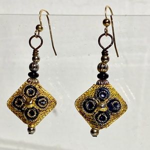 BLACK Gold Painted Filigree Diamond Earrings